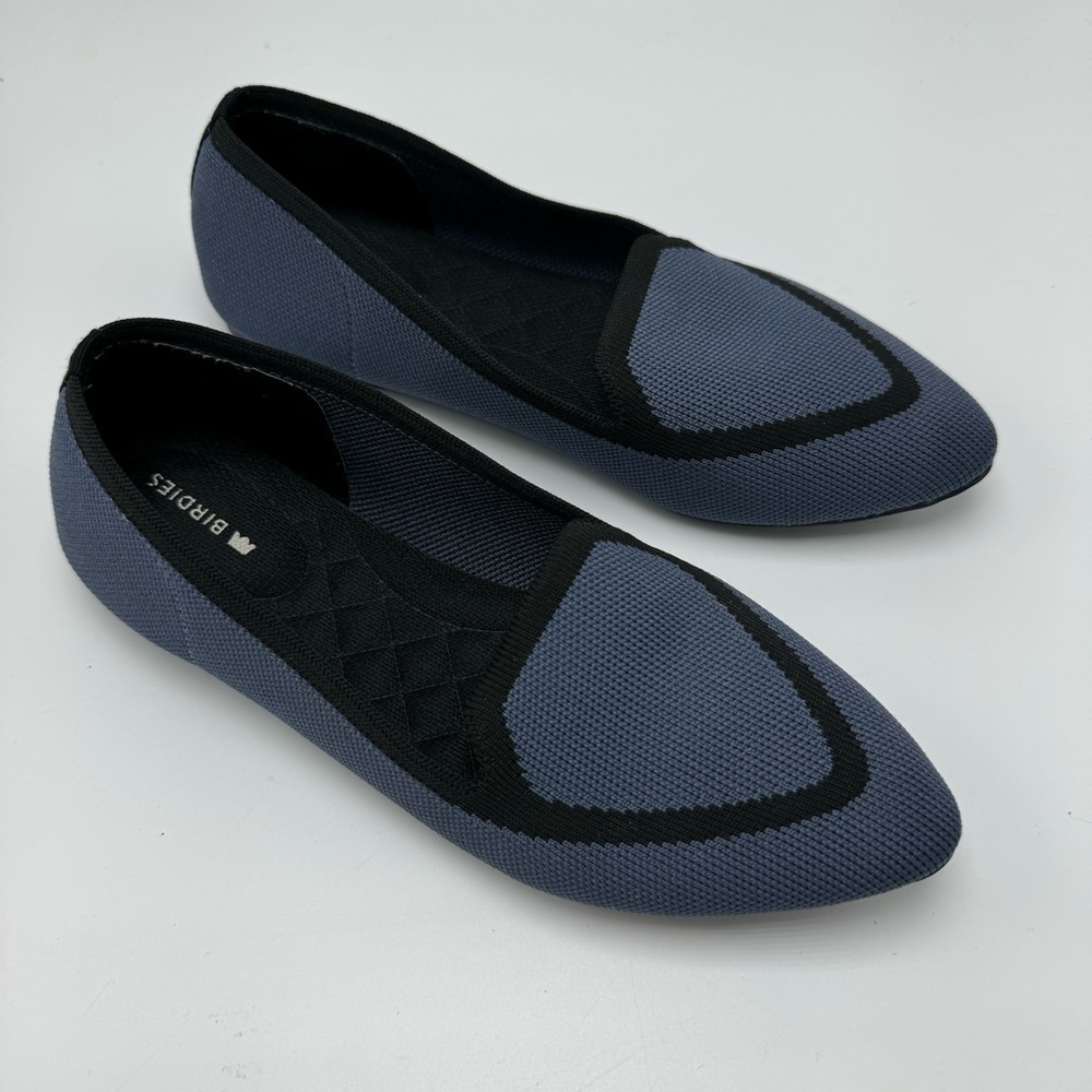 Birdies Blackbird Loafer Knit Slip On Flats Blue Black Size 6.5 Pointed Toe